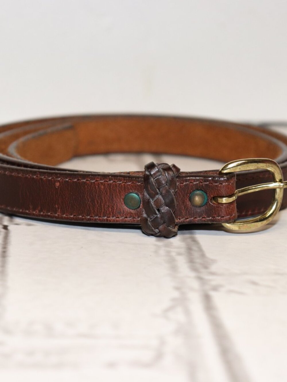 ✨ Brown Leather Belt w/ Braided Loop · Leegin · 30–32" · ⅝" Wide Classic brown